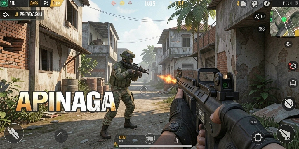 Tampilan seru gameplay APINAGA dengan aksi menembak yang mendebarkan.