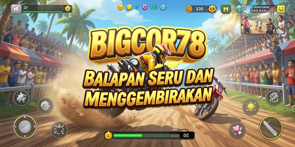 Tangkapan layar gameplay BIGCOR78 dengan aksi balapan cepat.