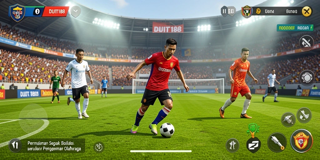 Tampilan gameplay seru di DUIT188 yang menampilkan aksi sepak bola.