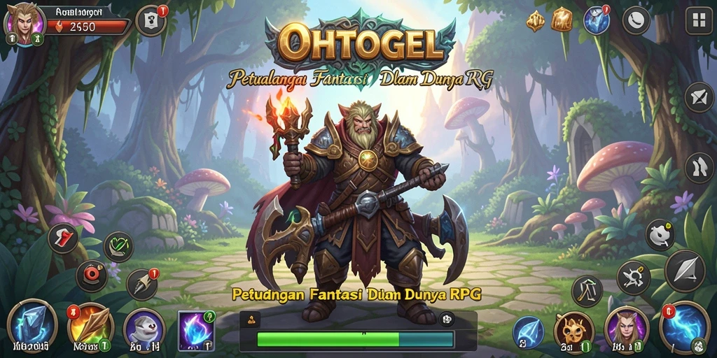 Tangkapan layar gameplay RPG OHTOGEL yang menampilkan pertarungan dan karakter.
