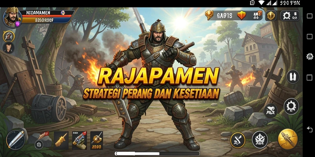 Tampilan menawan dari gameplay RAJAPAMEN yang menampilkan peperangan strategis.