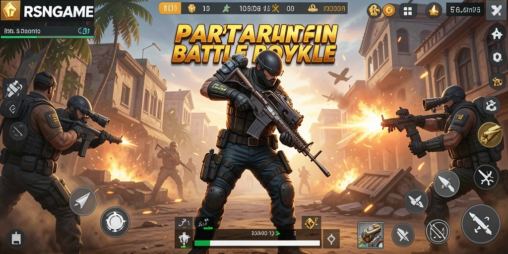 Gameplay RSNGAME yang mendebarkan dalam pertempuran Battle Royale.