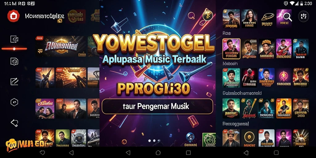 Tampilan utama YOWESTOGEL dengan koleksi lagu-lagu terbaru dan playlist menarik.